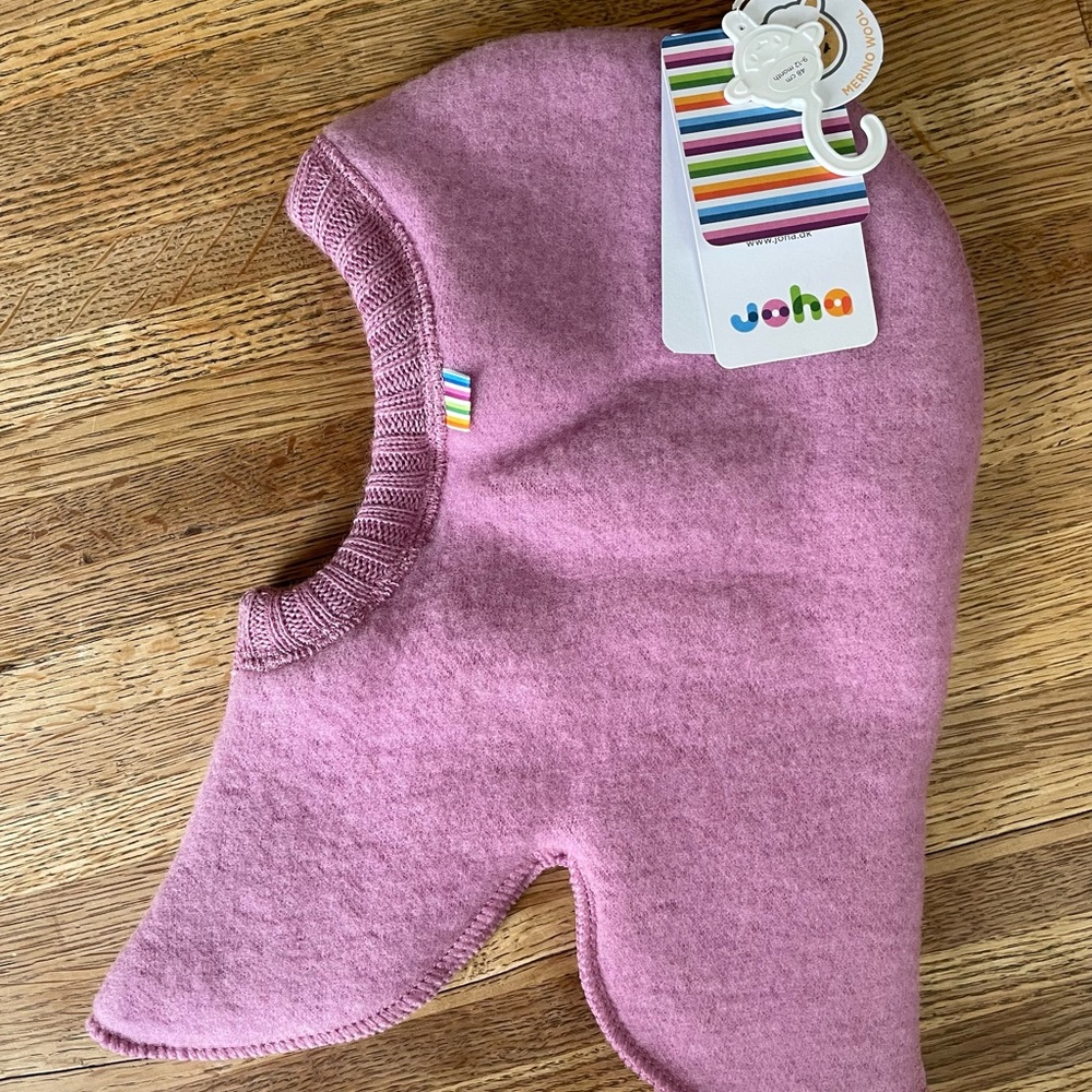 nwt joha wool baby balaclava - rose pink - 9-12m / 48cm